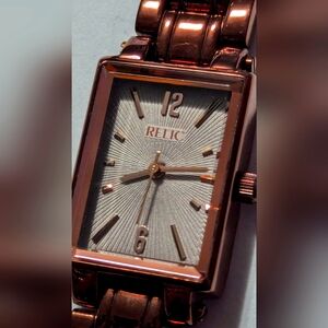 Ladies RELIC Chocolate Gold Tone, Gray Dial Watch, Rectangle, Quartz, ZR33840